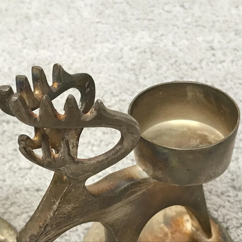 Pair of Silver Plated Brass Deer Reindeer‎ Tealight Votive Candle Holders